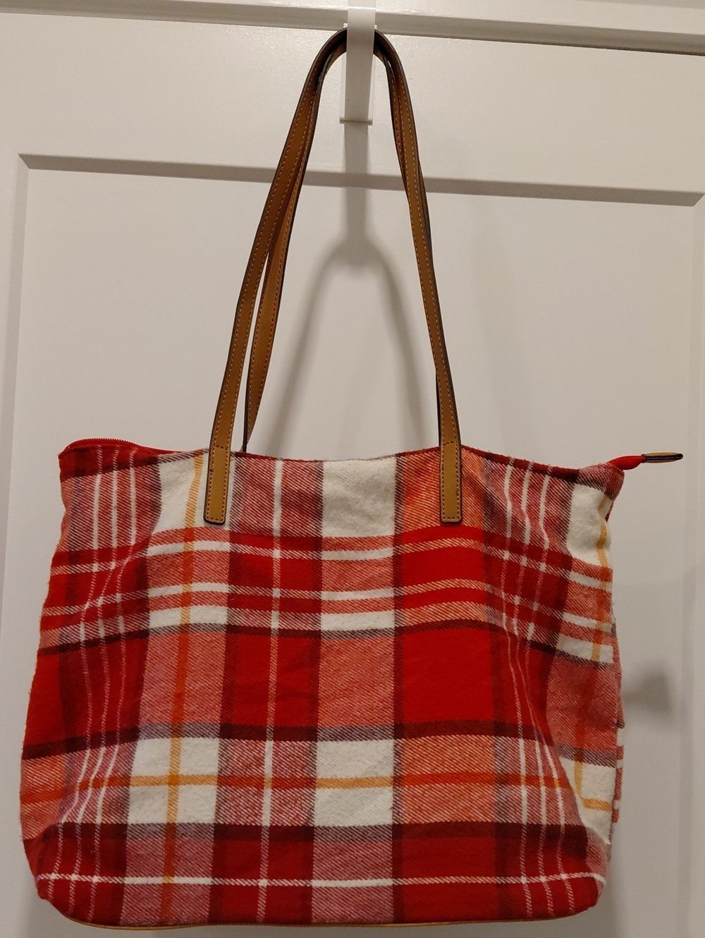 Sonoma "Goods For Life" Red Plaid Tote Bag with Tan Handles